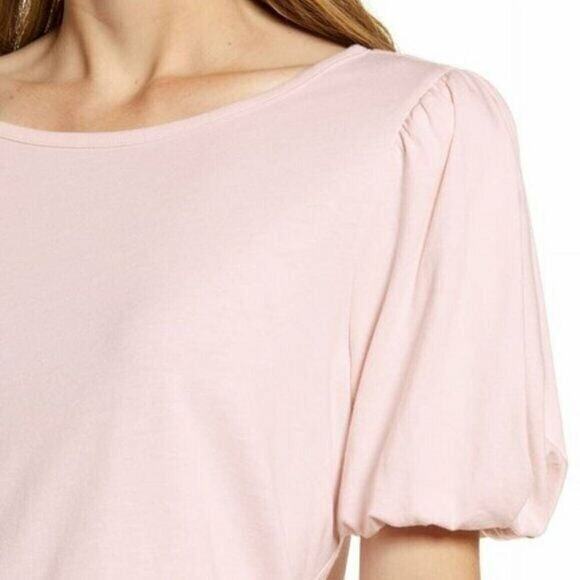 Rachel Parcell Pink Frosty Puff Bubble Sleeve Shirt MED Preppy Romantic Coquette - Picture 1 of 9